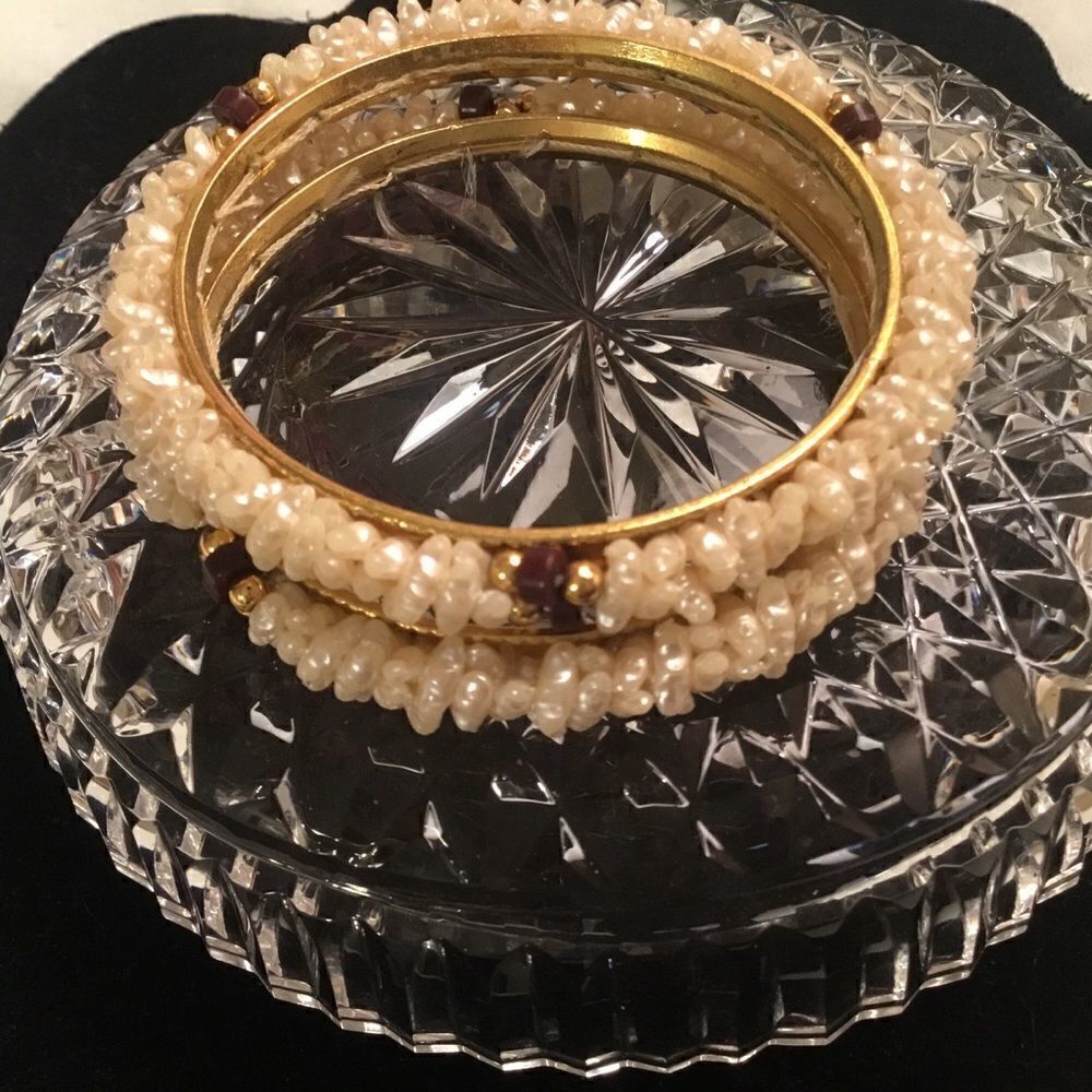 Goldtone Faux Seed Pearl Bracelet Set